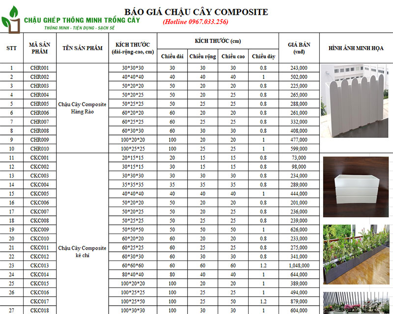 Báo giá chậu composite trồng cây