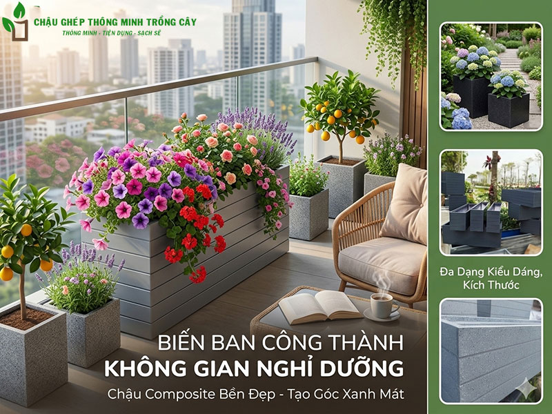 Chậu composite trồng cây ban công